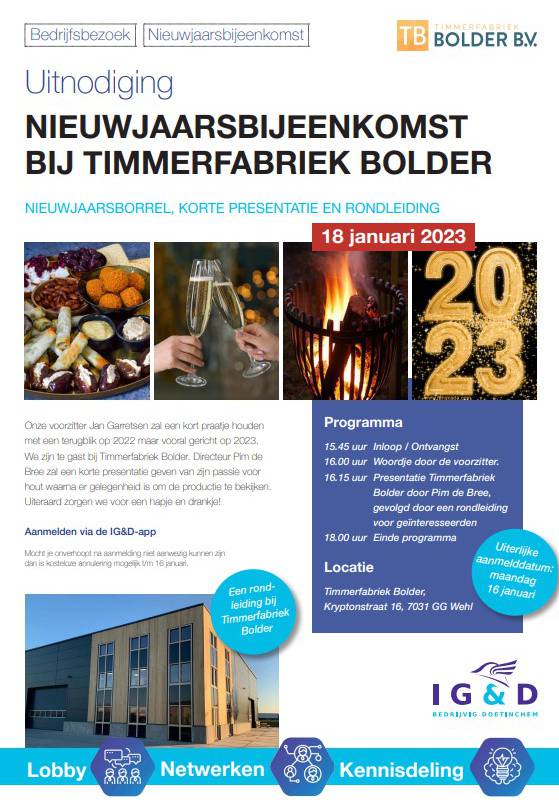 Uitnodiging Nieuwjaarsbijeenkomst bij Timmerfabriek Bolder